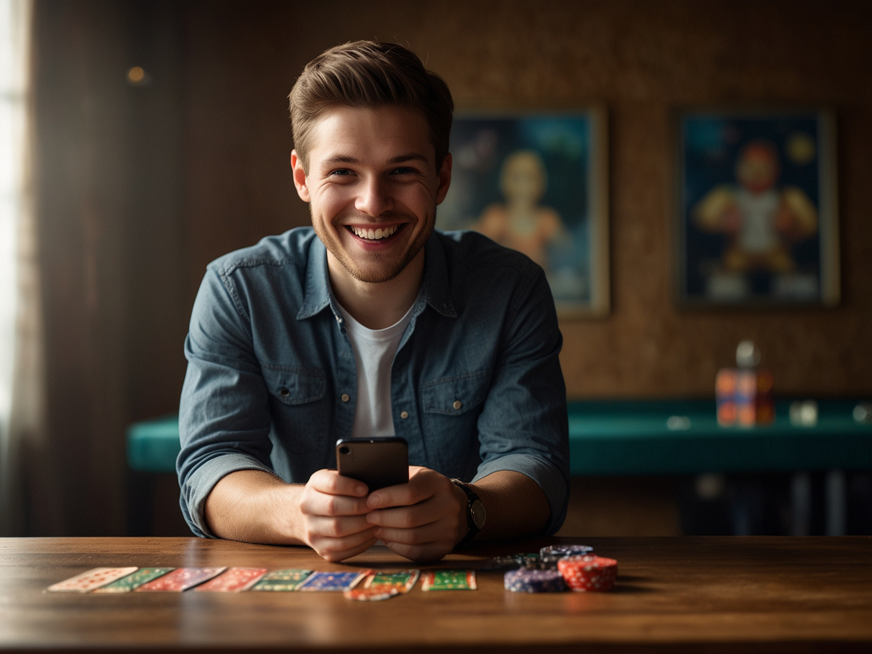 Promotional banner with casino chips and smartphone
