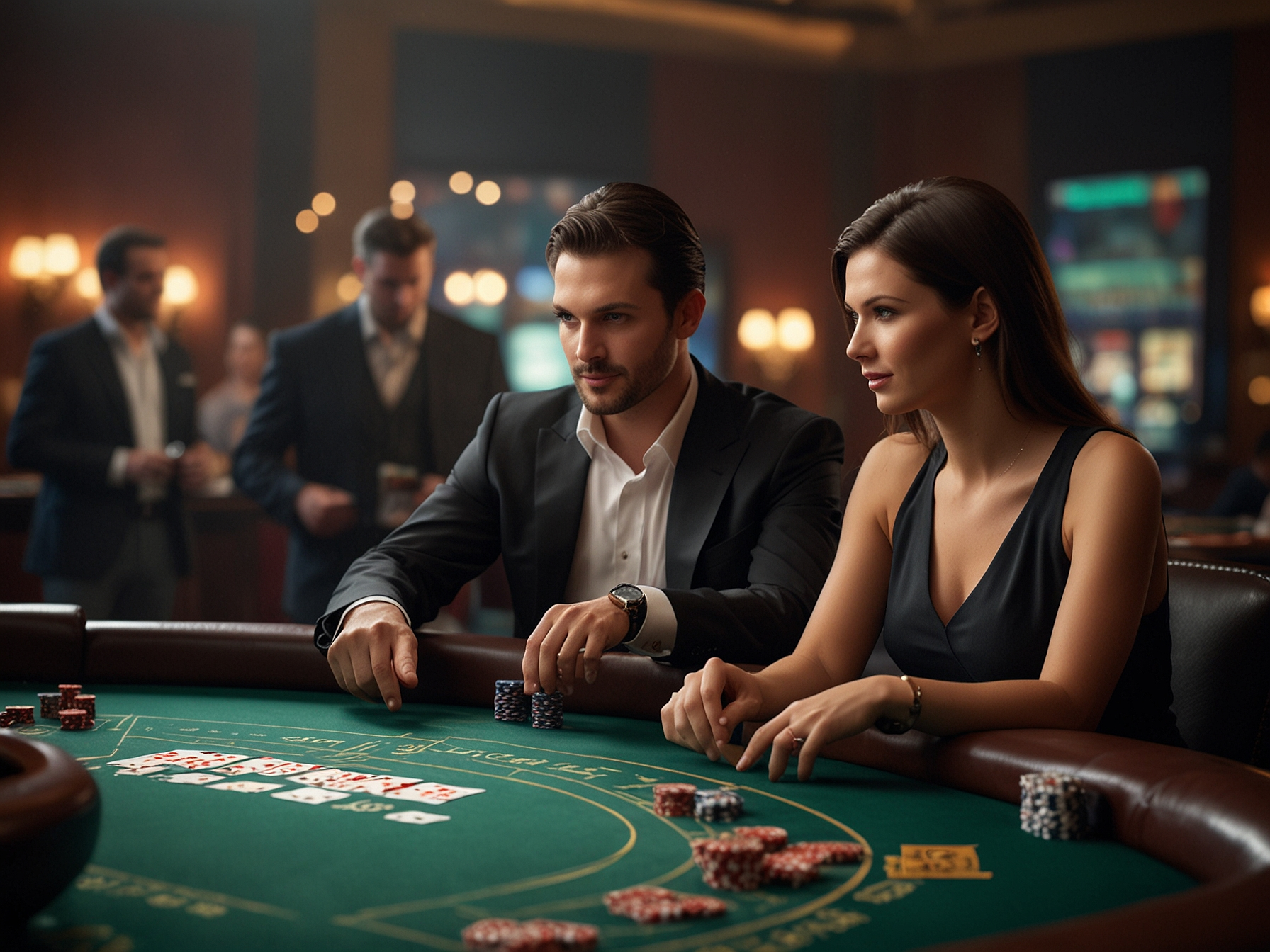 Live dealer casino scene with players